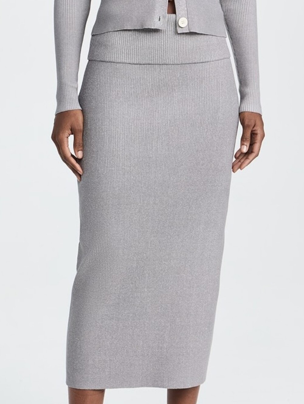 Proenza Schouler Willow Silk Blend Ribbed Knit Midi Skirt in Light Gray Sz XL